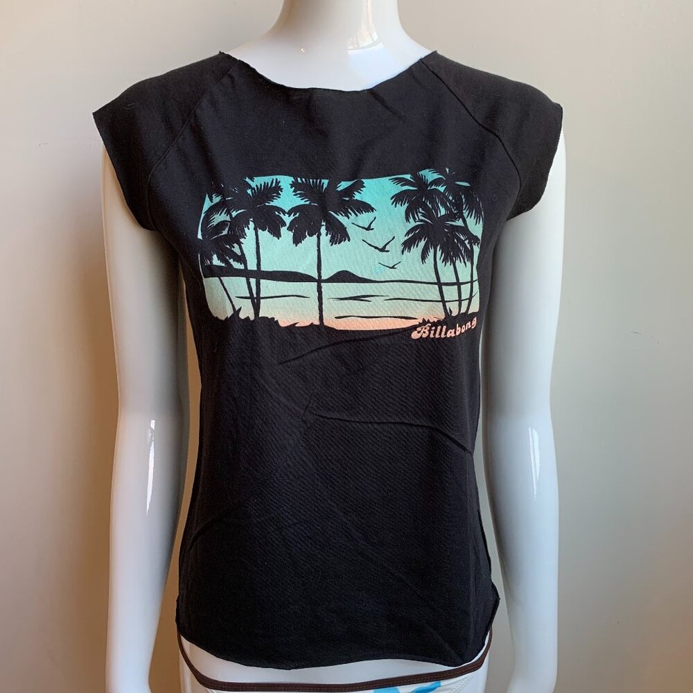 Billabong Vintage Y2K RARE black scenic print logo fitted t-shirt top